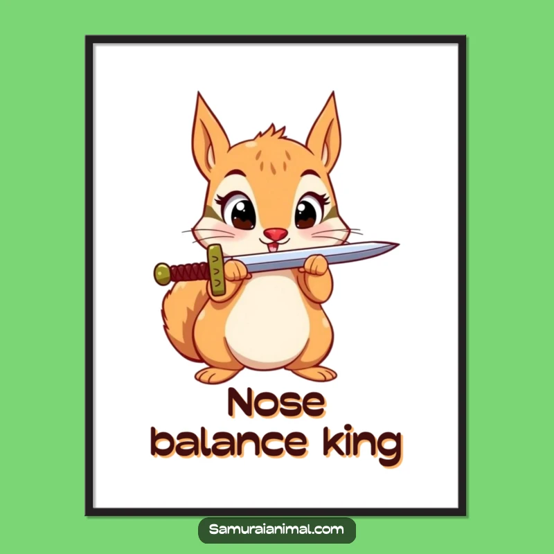 Funny Squirrel Sword Digital Art: Whimsical Woodland Warrior Print