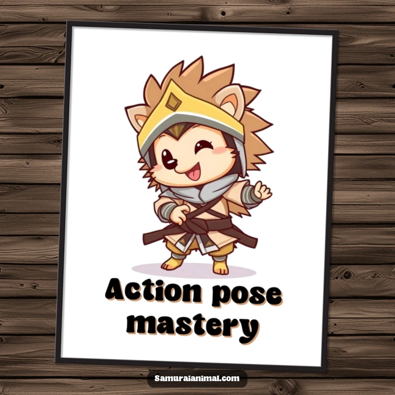 Funny warrior hedgehog digital art print of a happy, armored hedgehog in a lively spin, offering instant humor and artistic flair.