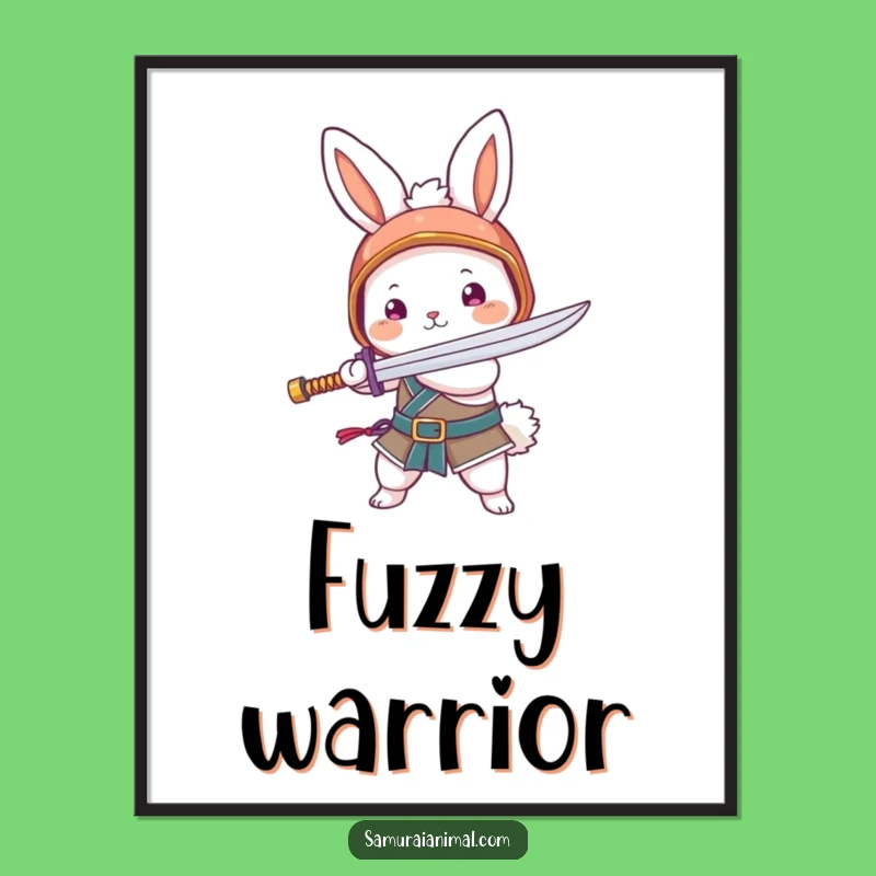 Funny Bunny Noodle Sword Digital Art Print: Warrior Art for Adorable Walls
