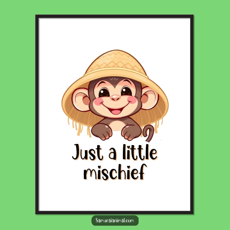 Funny Monkey Grin Digital Art: Nimble Character's Straw Hat Print