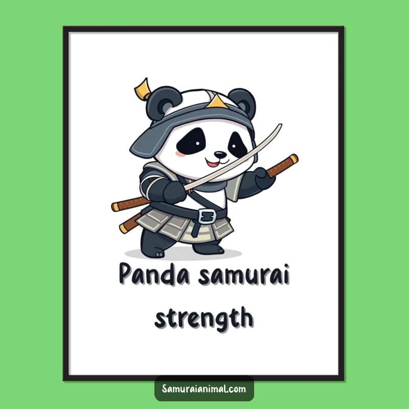 Funny Panda Samurai Digital Art Print: Plump Warrior for Instant Charm