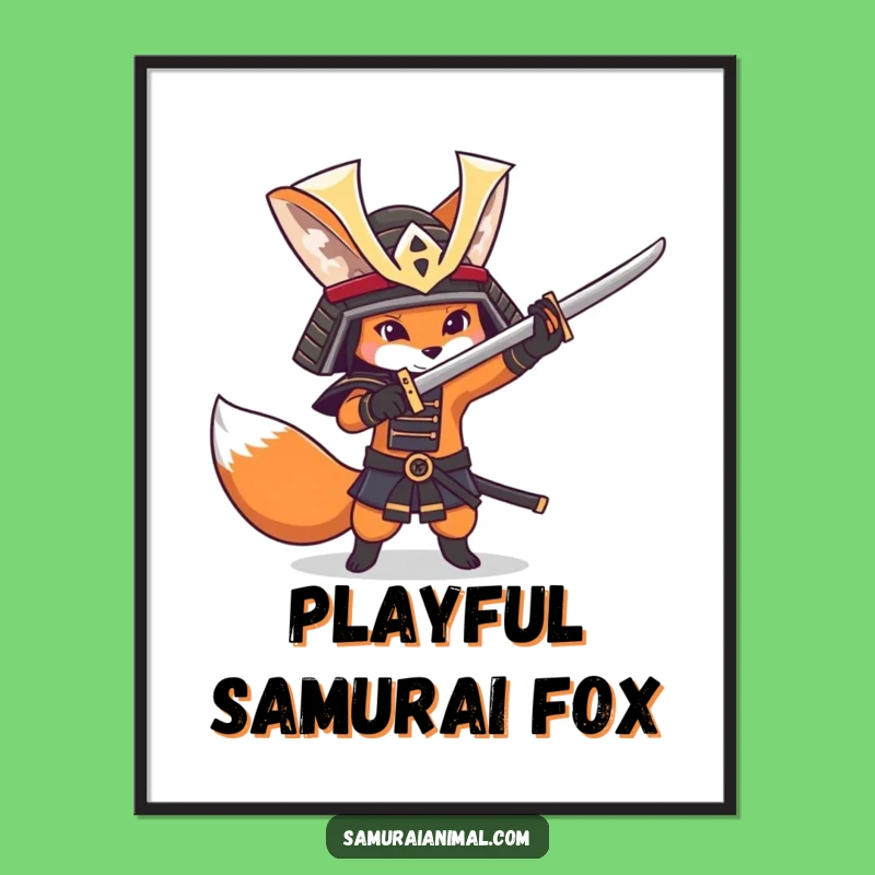 Funny Fox Samurai Print - Playful Warrior Wall Art!