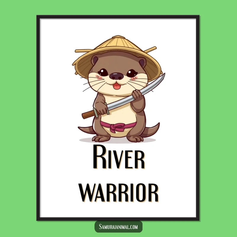 Funny Otter Katana Digital Art - Brave Warrior Print, Hilarious Gift