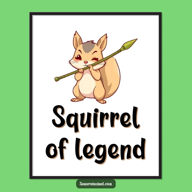 Funny Brave Squirrel Digital Art: Bamboo Spear Print