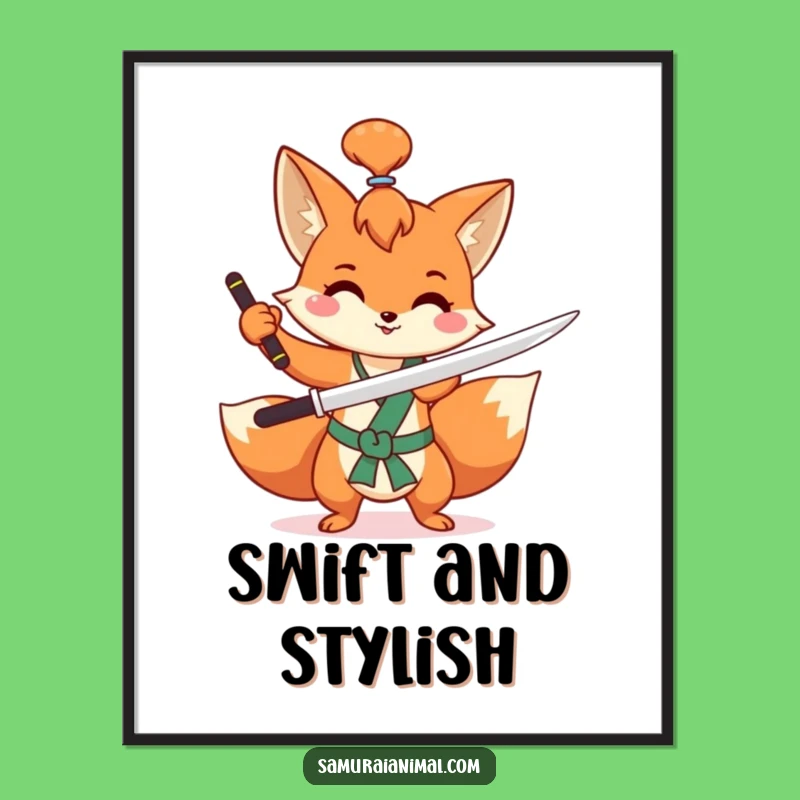Funny Fox Sword Digital Art Print Instant Playful Decor for Your Walls