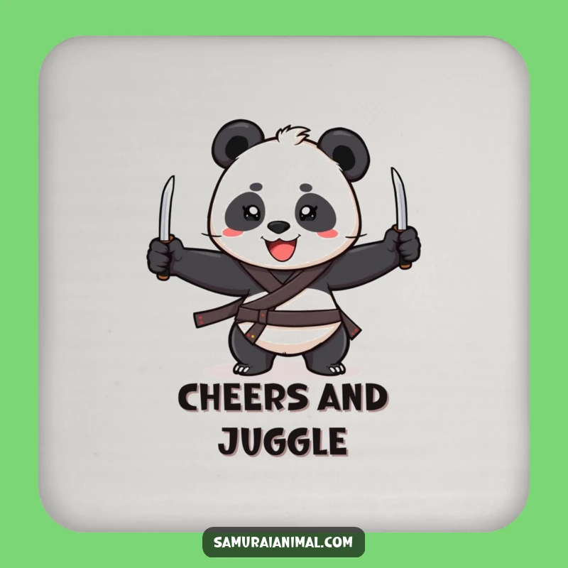 Funny Panda Juggler Coasters: Cheerful Katana Set, Table Protection Gift