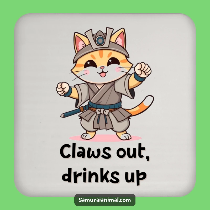 Funny Cat Samurai Coaster: Protect Surfaces with Warrior Elegance