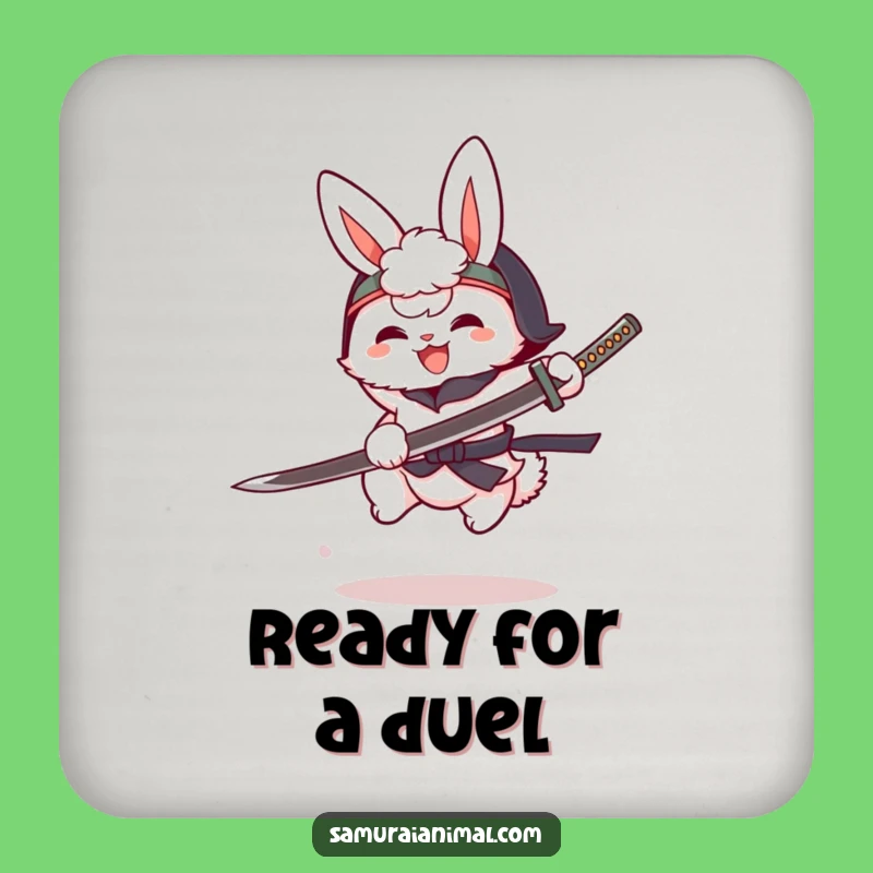 Funny Bunny Katana Coaster: Protect Surfaces with Cartoon Warrior Art