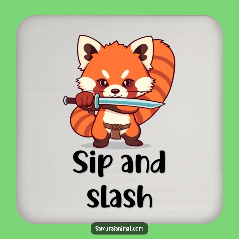 Funny Red Panda Sword Drink Coaster Protect Surfaces with Adorable Fierceness