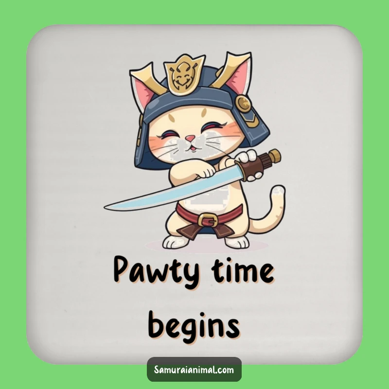 Funny Samurai Cat Coaster: Protect Surfaces, Sword Trick, Wagging Tail, Fun Funny Gift