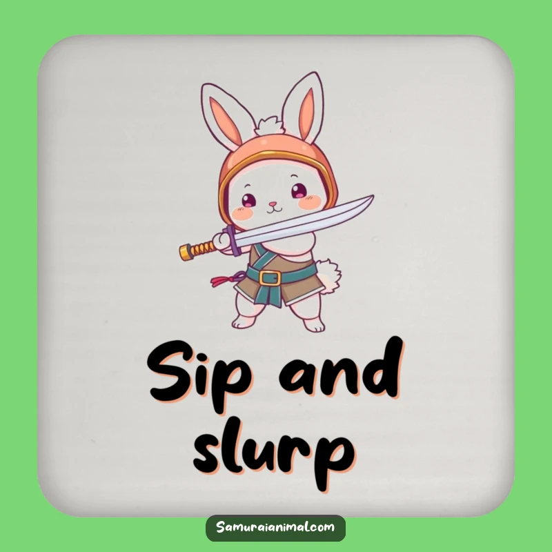 Funny Bunny Noodle Sword Drink Coaster: Warrior Decor for Adorable Tables