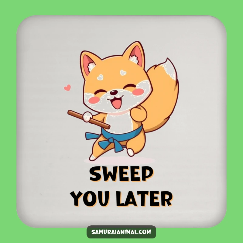 Funny Shiba Inu Stick Sweep Drink Coaster Protect Surfaces with Canine Charm