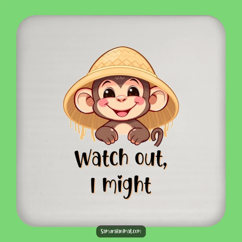 Funny Monkey Grin Coaster: Nimble Character's Straw Hat Protector