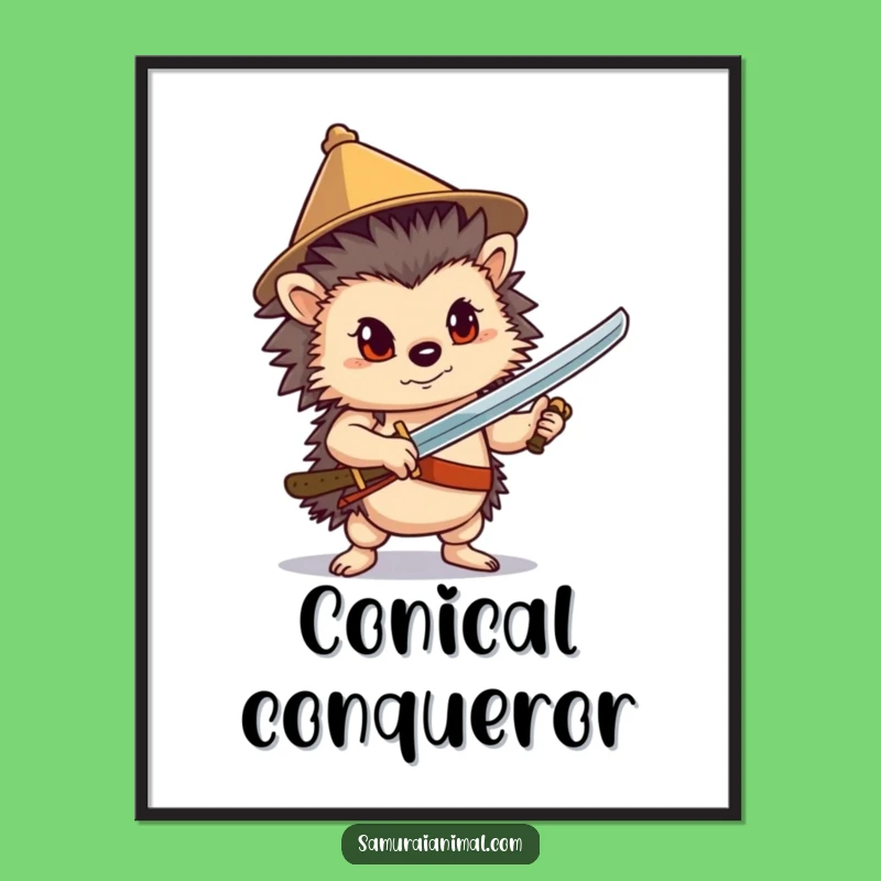 Funny Hedgehog Sword Poster: Fantasy Wall Art for Brave Souls