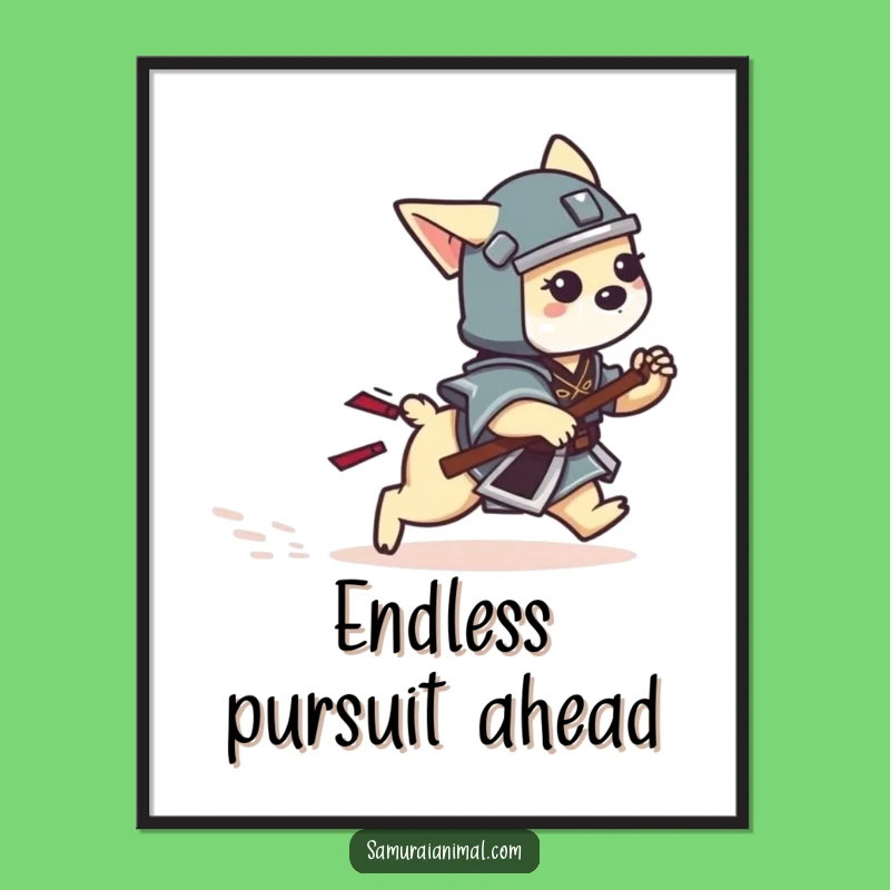 Funny Dog Samurai Poster: Playful Tail Chase Warrior Art Funny Gift