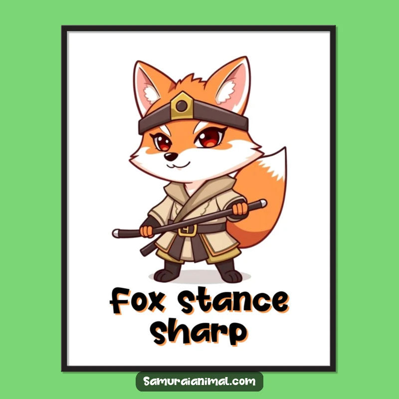 Funny Fox Samurai Poster: Warrior Pose Art, Hilarious Wall Decor Gift