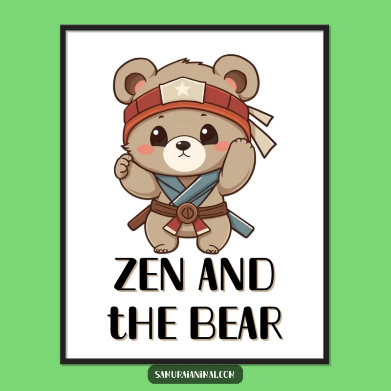 Funny Bear Cub Samurai Poster: Hilarious Wall Art for a Warrior's Den