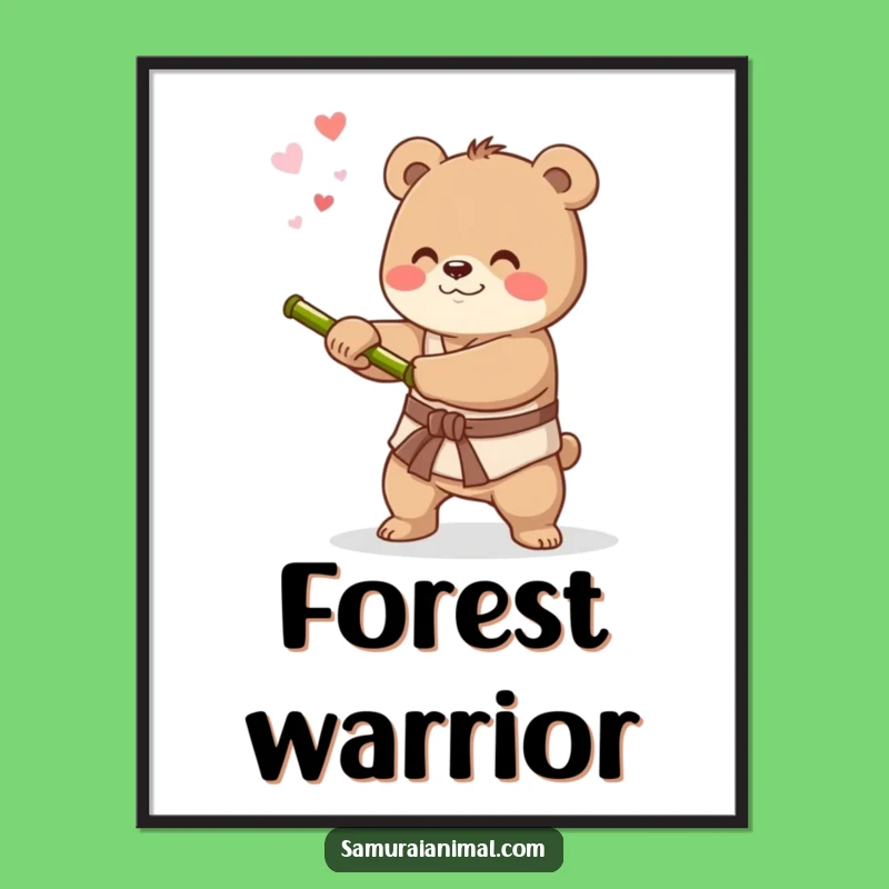 Funny Bear Swordsman Poster: Decorate with Determination, Hilarious Wall Art Gift