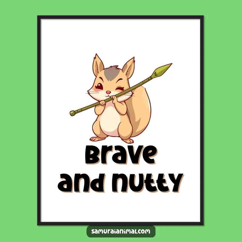 Funny Brave Squirrel Poster: Bamboo Spear Wall Art