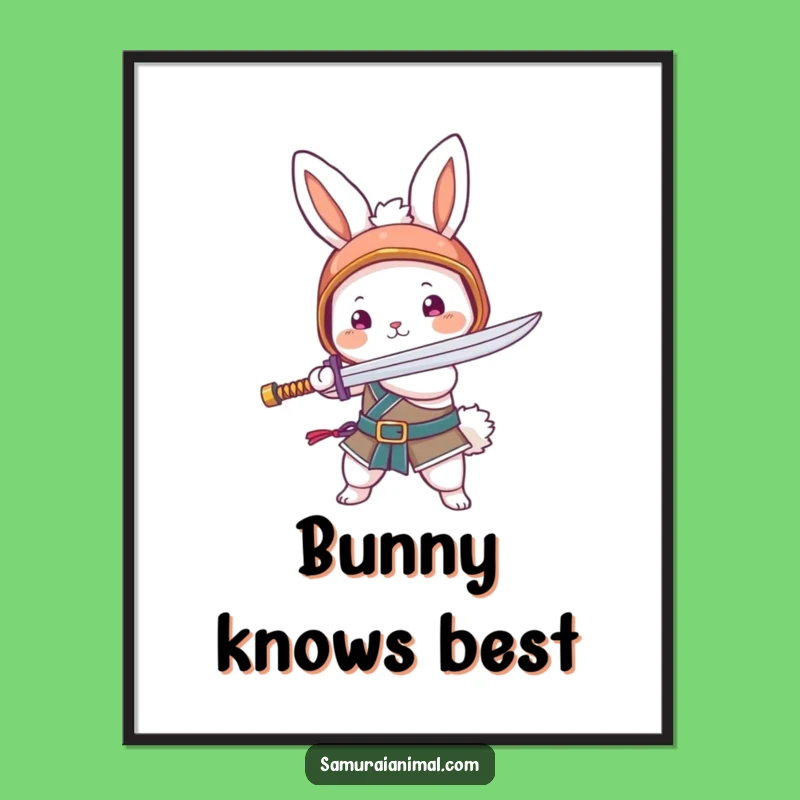 Funny Bunny Noodle Sword Poster: Adorable Warrior Art for Cute Walls