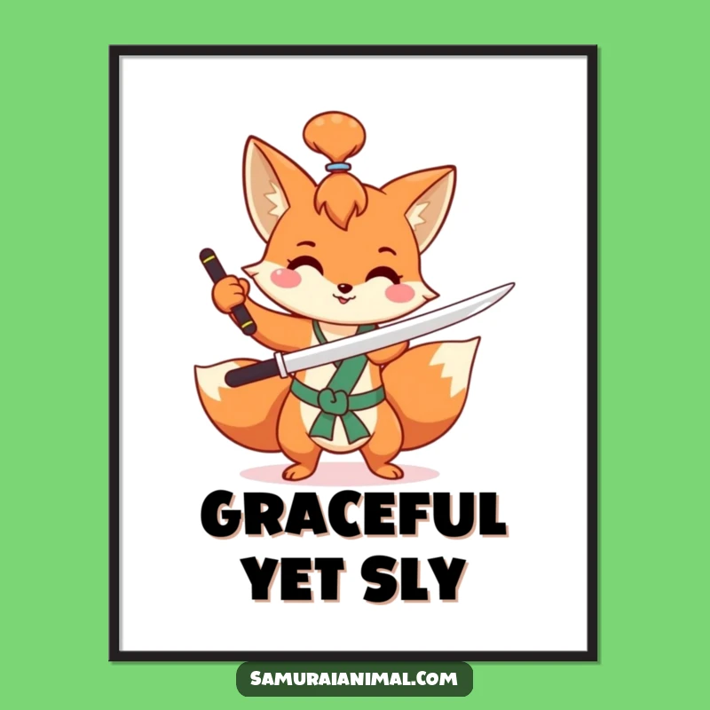 Funny Fox Sword Poster Playful Wall Art for a Mischievous Space