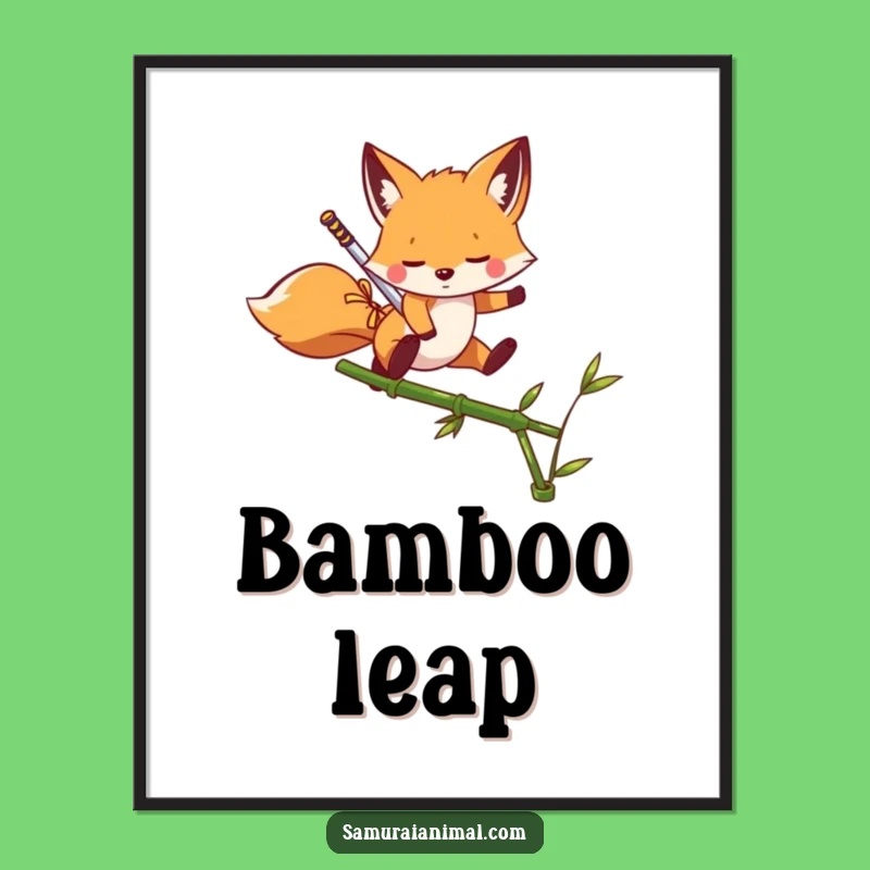 Funny Fox Warrior Poster: Playful Leaper Art Print, Whimsical Gift
