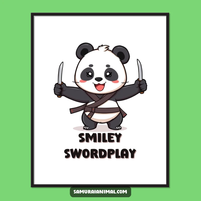 Funny Panda Juggler Poster: Cheerful Katana Art Print, Whimsical Gift