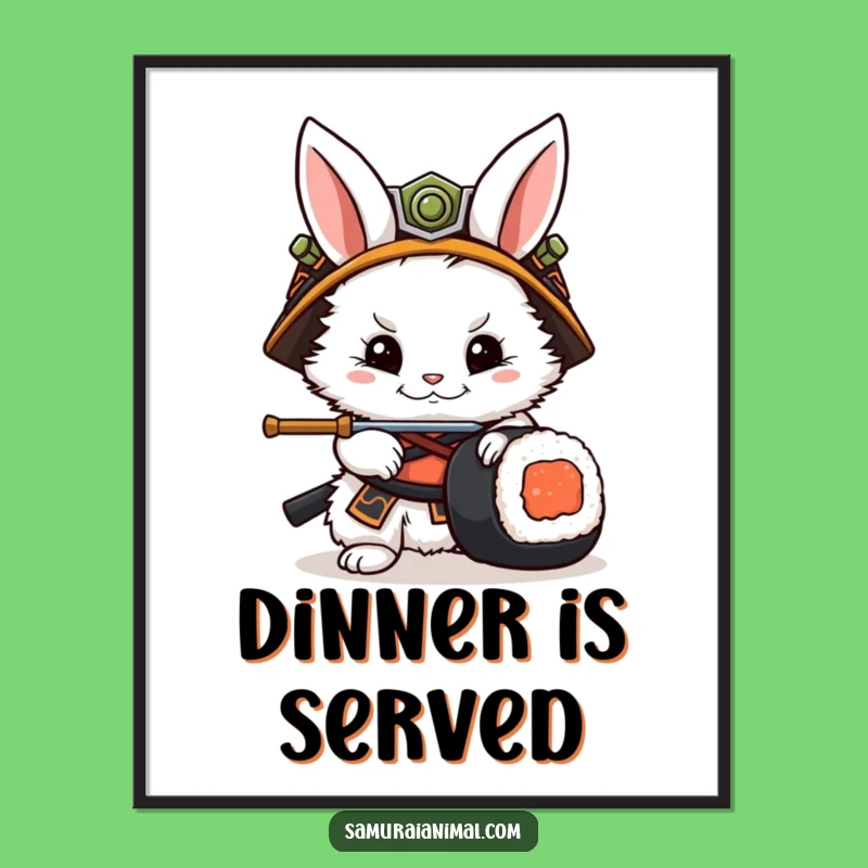 Funny Rabbit Samurai Poster: Hilarious Wall Art for Sushi and Anime Fans