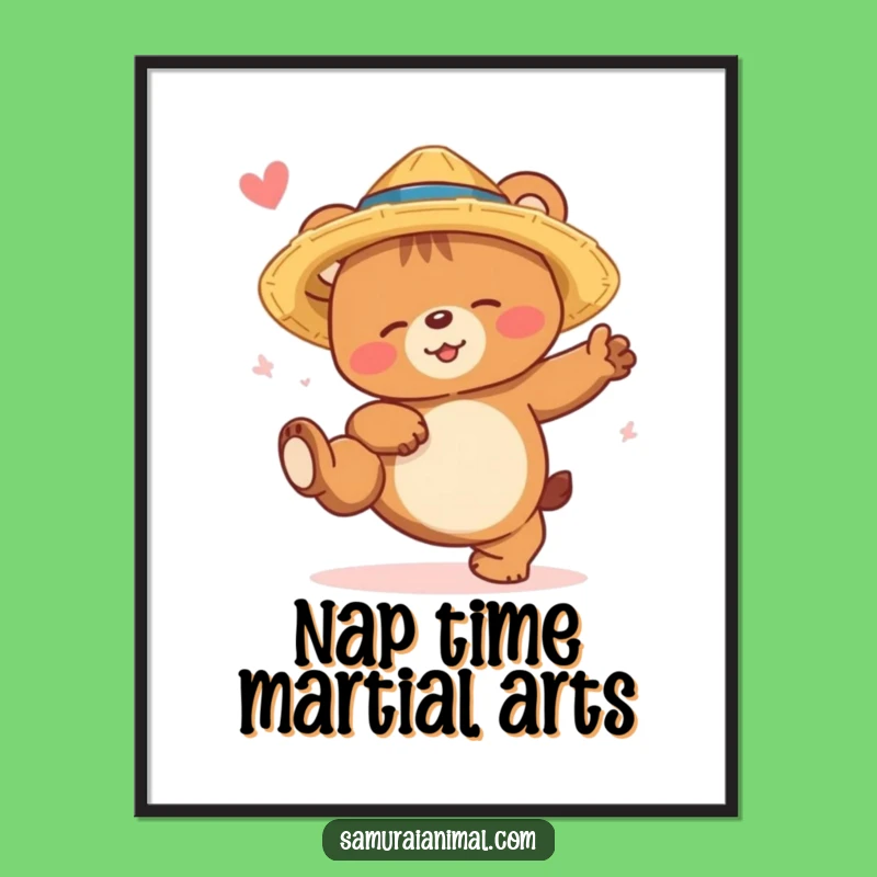 Funny Sleepy Bear Kick Poster Whimsical Wall Art for a Cheerful Space