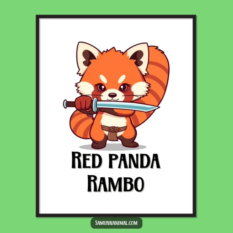 Funny Red Panda Sword Poster Add Dramatic Anime Art to Your Walls