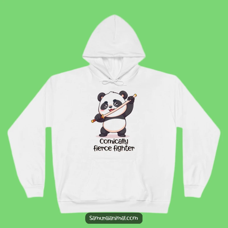 Funny Panda Toothpick Sword Hoodie: Cozy Comical Warrior Apparel for Animal Lovers