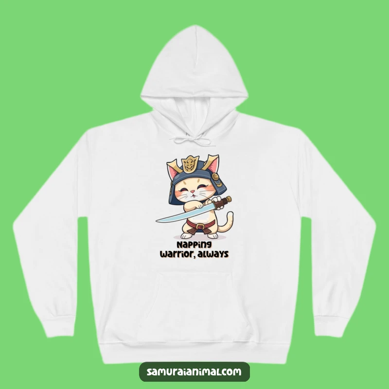 Funny Samurai Cat Hoodie: Cozy Warrior, Sword Trick, Wagging Tail, Awesome Funny Gift