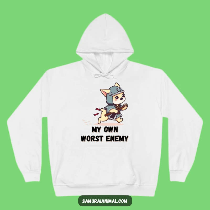 Funny Dog Samurai Hoodie: Cozy Playful Tail Chase Warrior Funny Gift