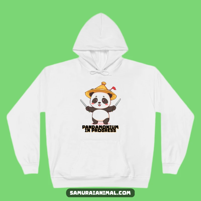 Funny Panda Juggler Hoodie: Cozy Straw Hat Sword Act, Perfect Winter Gift