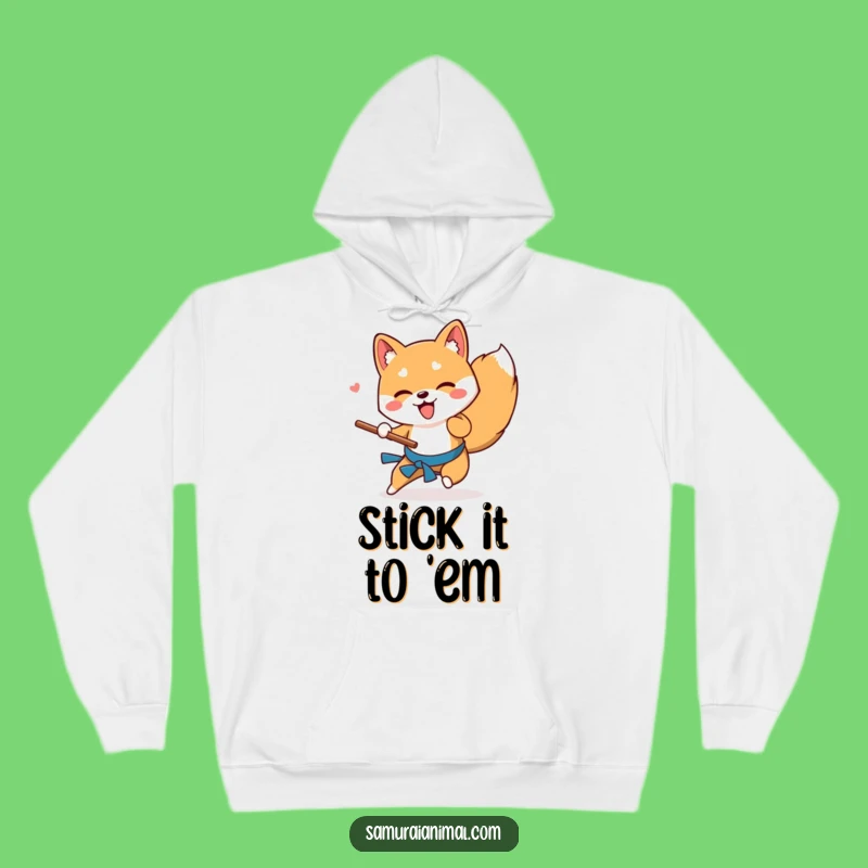 Cozy Funny Shiba Inu Stick Sweep Hoodie for Warmth and Doggy Cuddles