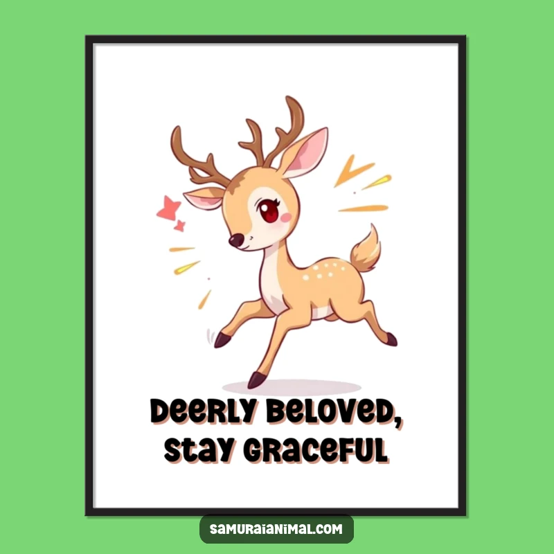 Free Printable Funny Deer Wall Art - Dodging Attack Humor Downloadable Decor Gift