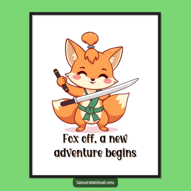 Funny Free Printable Wall Art: Mischievous Fox Sword, Playful Downloadable Decor