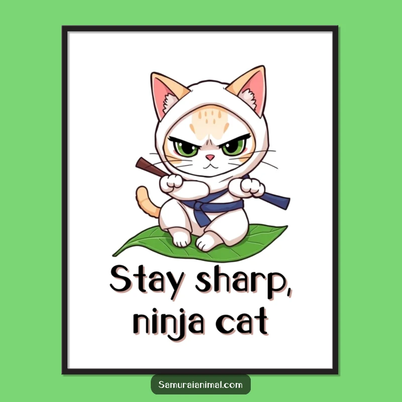 Funny Free Printable Wall Art: Ninja Cat Rolls, Determined Feline, Downloadable Art