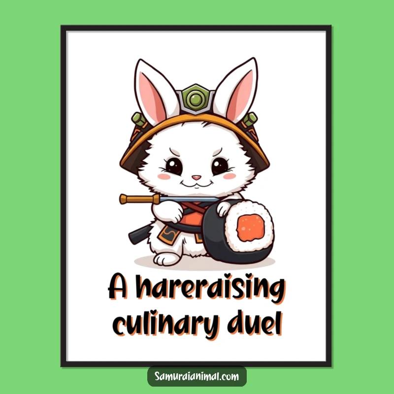 Funny Free Printable Wall Art: Rabbit Samurai Sushi Duel - Downloadable Art