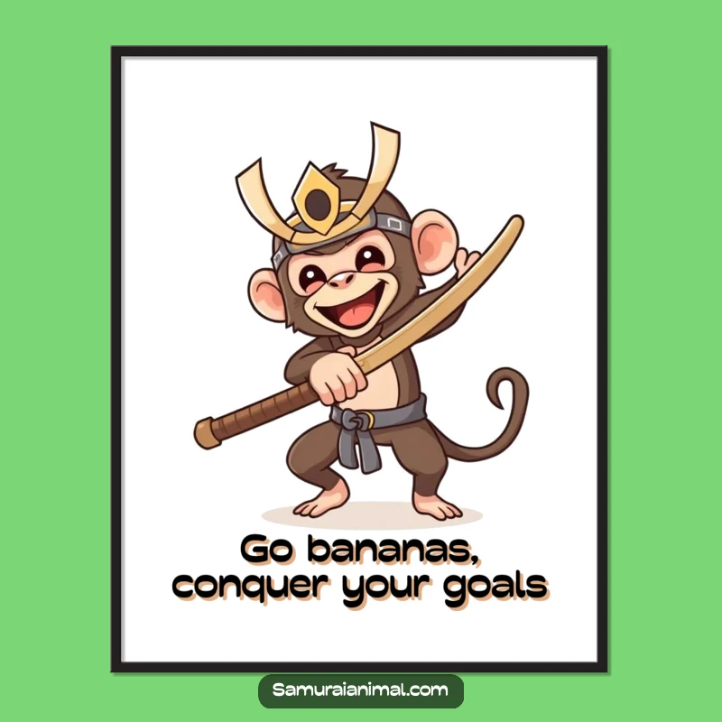 Funny Free Printable Wall Art: Samurai Monkey Swinging Sword - Downloadable