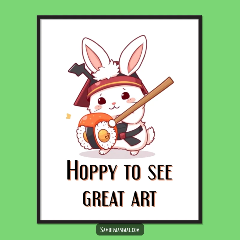 Funny Free Printable Wall Art: Samurai Rabbit Sushi Fight, Downloadable Art Gift
