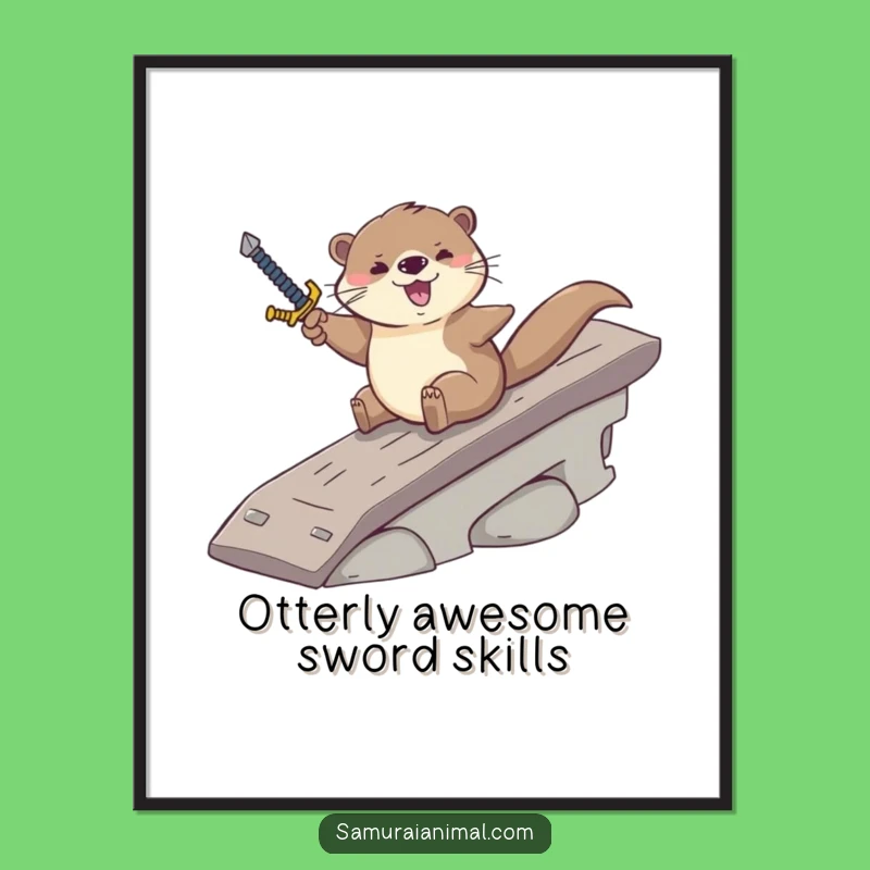 Free Printable Wall Art: Funny Otter Sword Ramp Art - Downloadable Decor