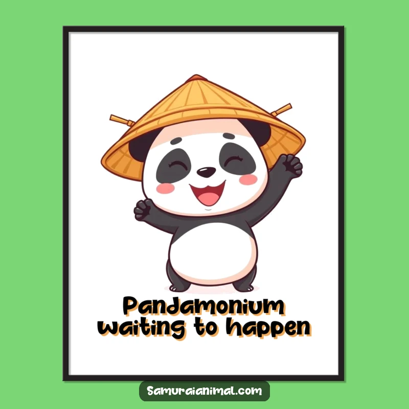 Funny Free Printable Wall Art: Heroic Panda, Bamboo Hat, Whimsical Downloadable Art