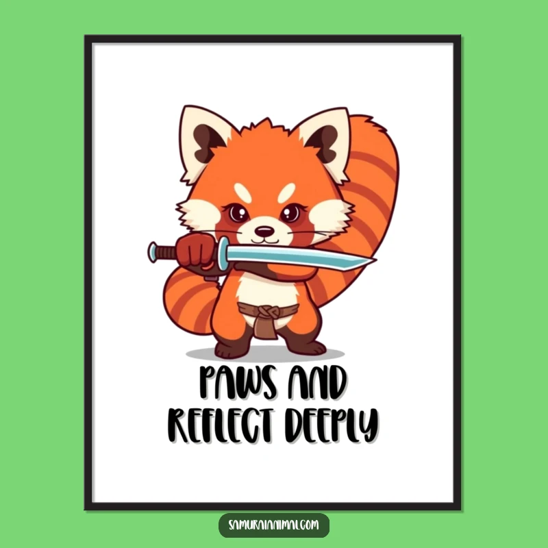 Free Printable Red Panda Wall Art: Dramatic Sword Stance Downloadable Art