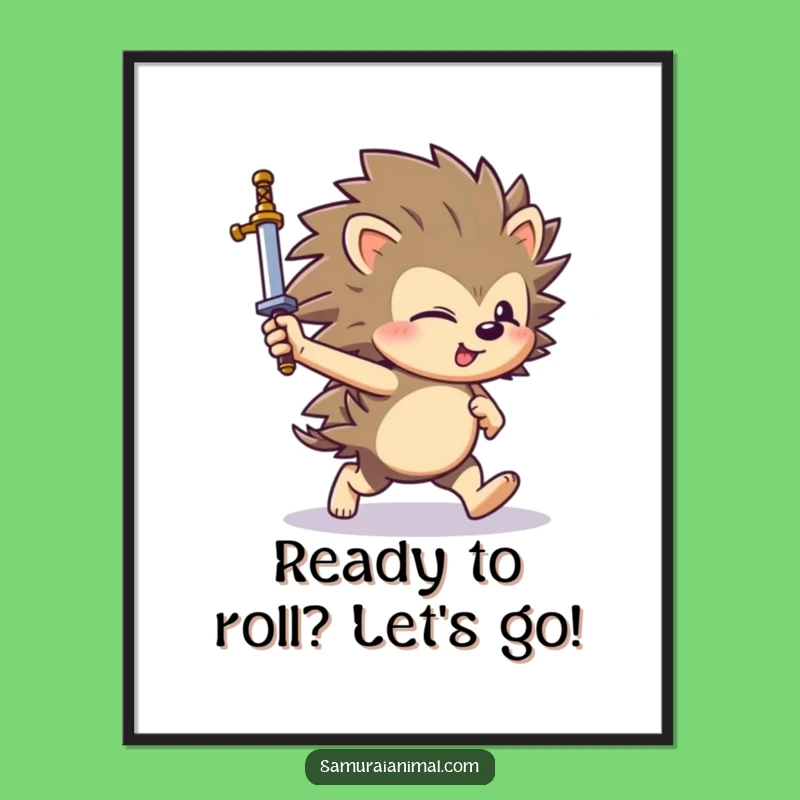 Free Printable Wall Art: Playful Hedgehog Warrior, Funny Downloadable Decor for a Whimsical Touch