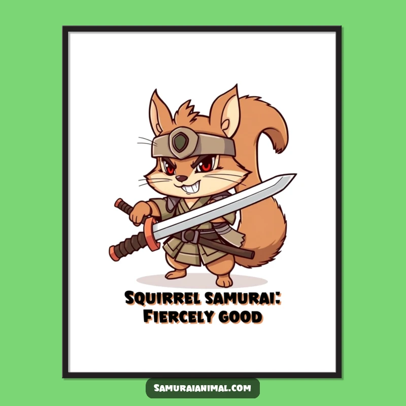 Funny Free Printable Wall Art: Squirrel Samurai Downloadable Decor