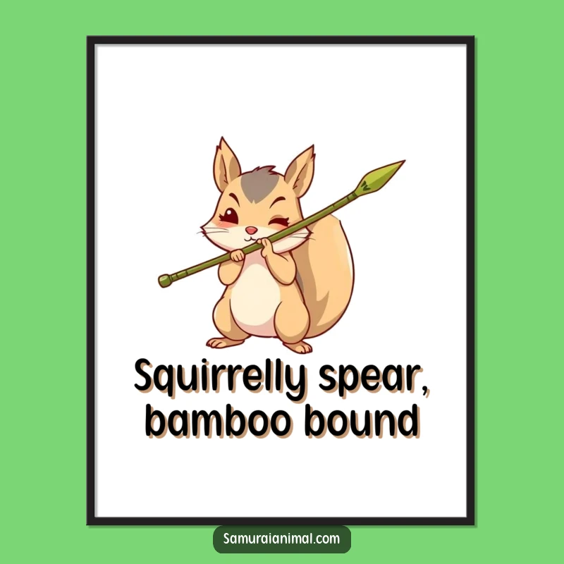 Free Printable Wall Art: Brave Squirrel Spear, Funny Downloadable Art