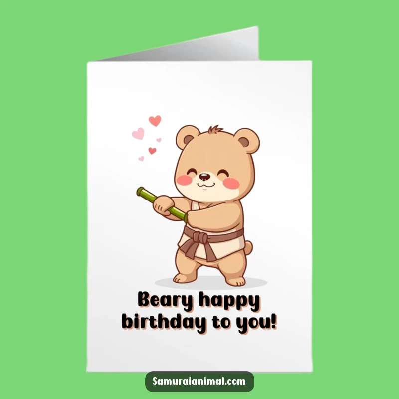 Free Printable Birthday Card: Sword-Swinging Bear, Funny Downloadable Gift for Kids