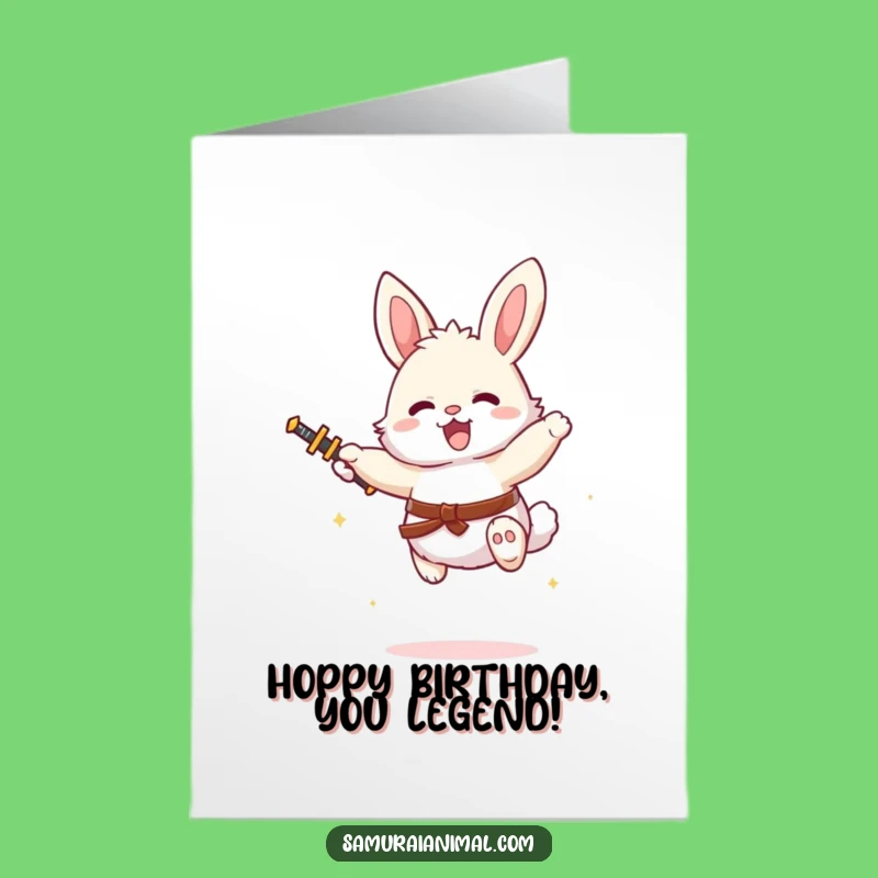 Free Printable Bday Card: Bunny Swordsman, Joyful Leaping, Funny Downloadable Gift