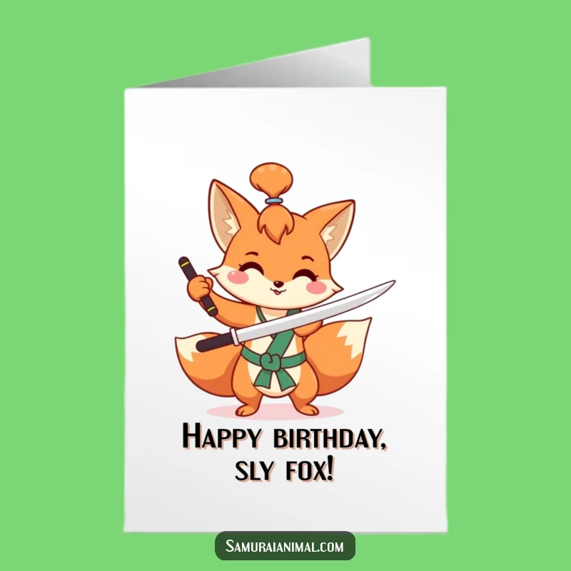 Free Printable Birthday Card: Happy Fox Sword, Playful Downloadable Gift